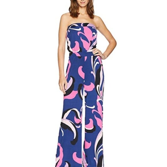 Trina Turk Pants - Trina Turk Blue & Pink Abby Strapless Jumpsuit